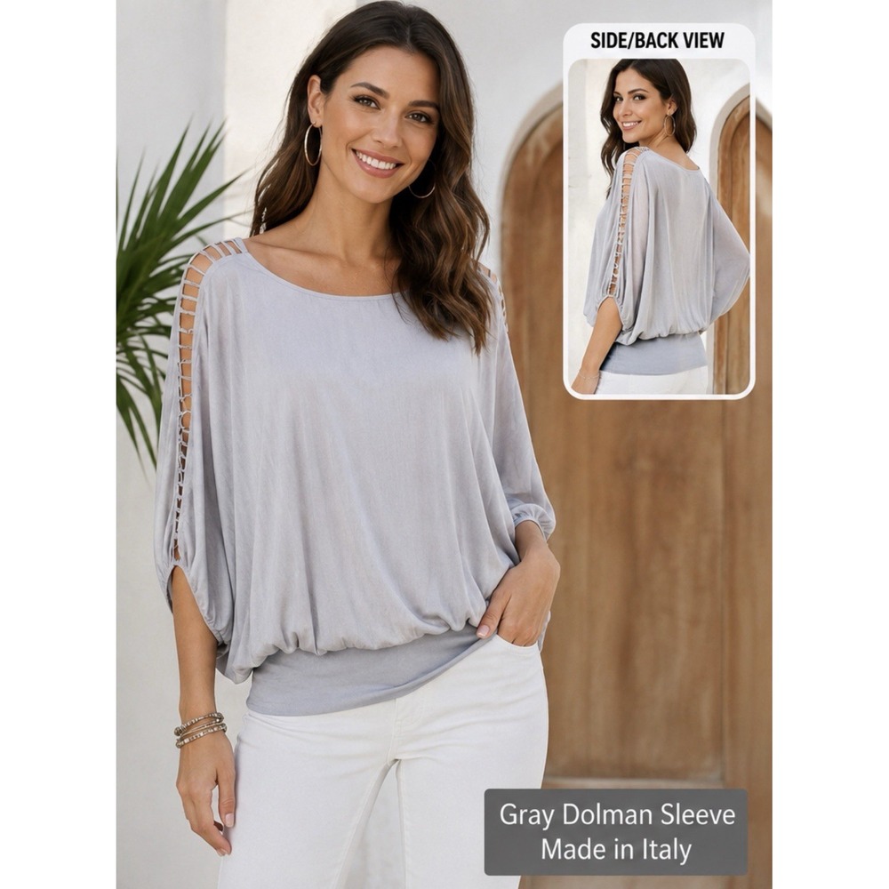 Bella Amore Made In Italy Women S/M Silver Viscose Blend Oversized Lagenlook Top
